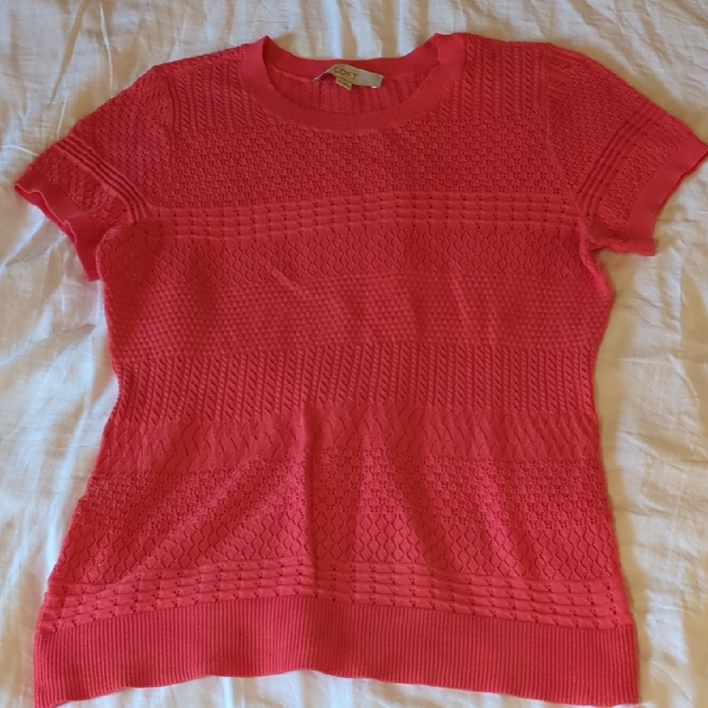 LOFT Coral Textured Knit Top M